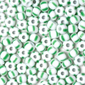 White & Green Preciosa Stripes Seeds Beads